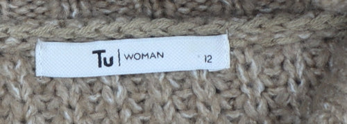 Tu Women Brown Size 12 Chunky Knit High Neck Long Sleeve Jumper