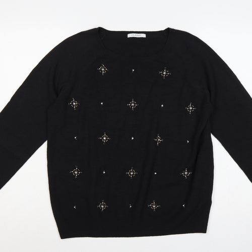Marks & Spencer Women Black Size 16 Beaded Jewel Knit Jumper