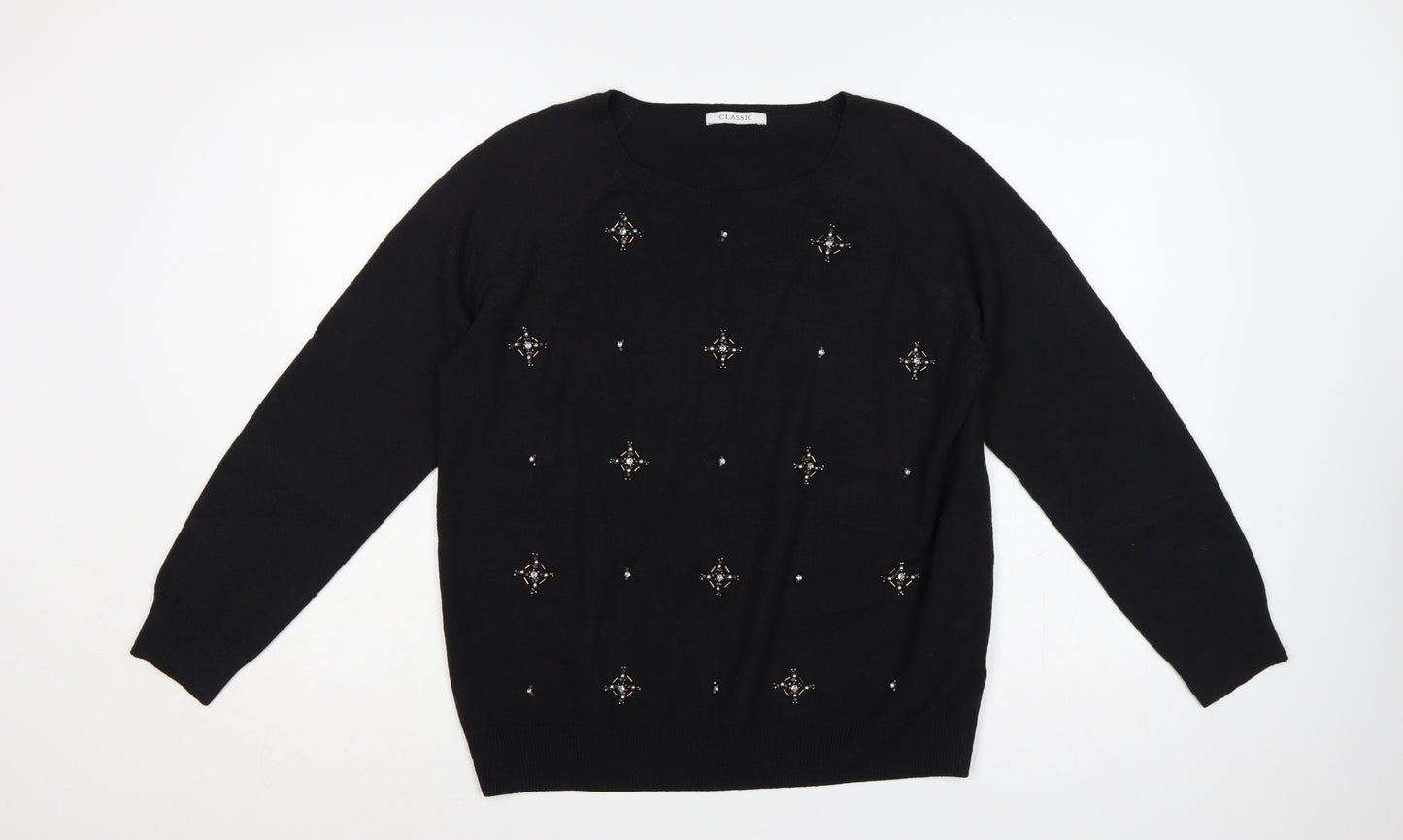 Marks & Spencer Women Black Size 16 Beaded Jewel Knit Jumper