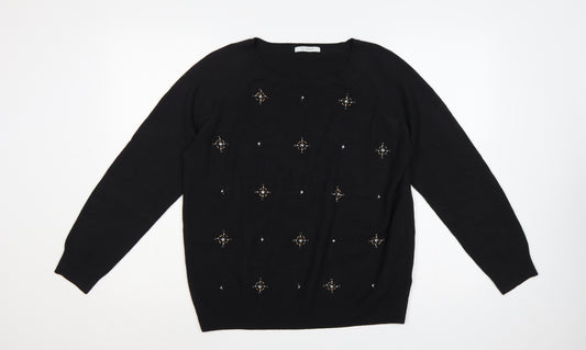 Marks & Spencer Women Black Size 16 Beaded Jewel Knit Jumper