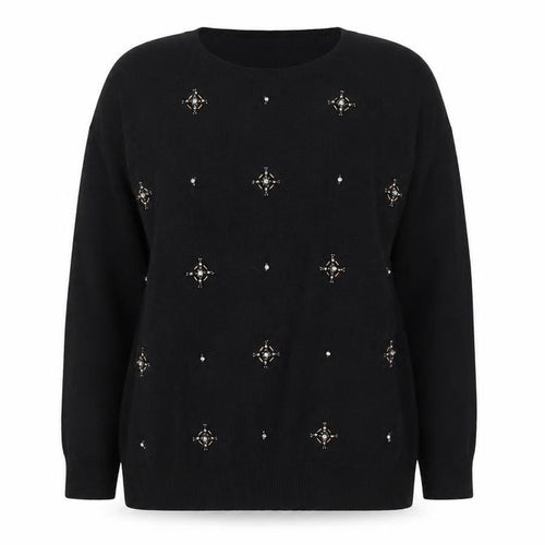 Marks & Spencer Women Black Size 16 Beaded Jewel Knit Jumper