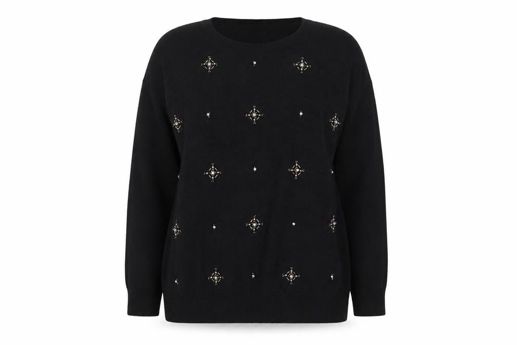 Marks & Spencer Women Black Size 16 Beaded Jewel Knit Jumper
