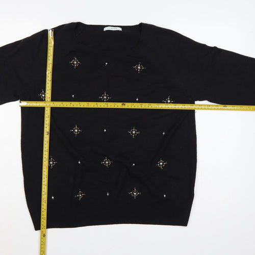 Marks & Spencer Women Black Size 16 Beaded Jewel Knit Jumper