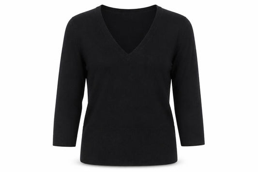 Front view of GAP Women’s Black M V-Neck 3/4 Sleeve Knit jumper