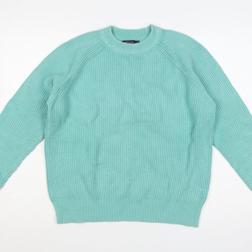 Marks and Spencer Women Green M Cotton Raglan Crew Neck Knit Jumper