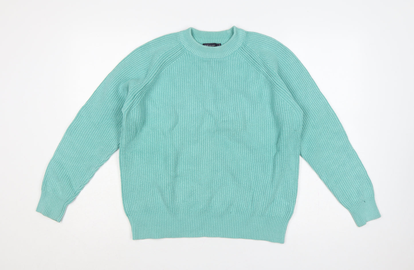 Marks and Spencer Women Green M Cotton Raglan Crew Neck Knit Jumper