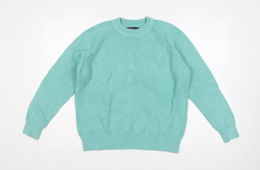 Marks and Spencer Women Green M Cotton Raglan Crew Neck Knit Jumper