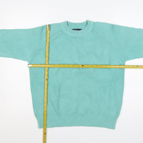Marks and Spencer Women Green M Cotton Raglan Crew Neck Knit Jumper