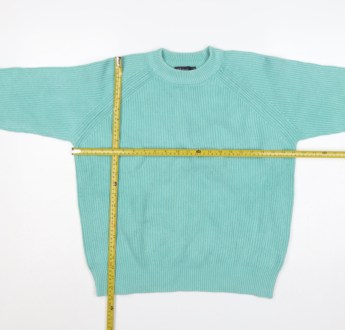 Marks and Spencer Women Green M Cotton Raglan Crew Neck Knit Jumper