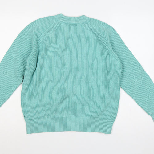 Marks and Spencer Women Green M Cotton Raglan Crew Neck Knit Jumper