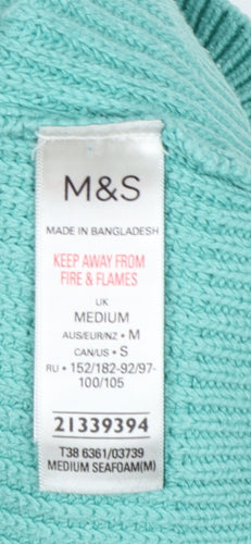 Marks and Spencer Women Green M Cotton Raglan Crew Neck Knit Jumper