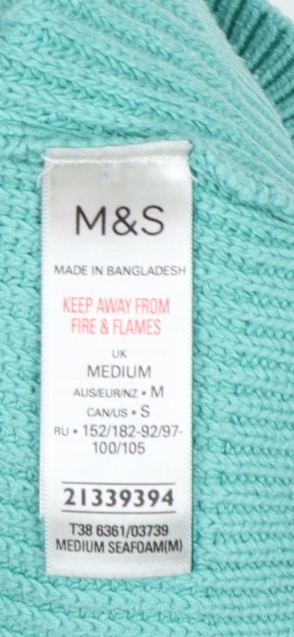 Marks and Spencer Women Green M Cotton Raglan Crew Neck Knit Jumper