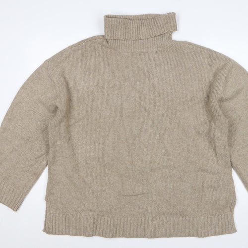 Marks & Spencer Women Beige XL Roll Neck Knit Jumper