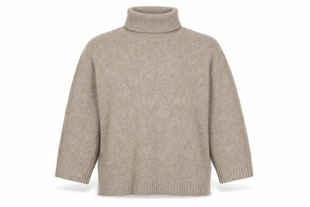 Front view of Marks & Spencer Women Beige XL Roll Neck Knit Jumper