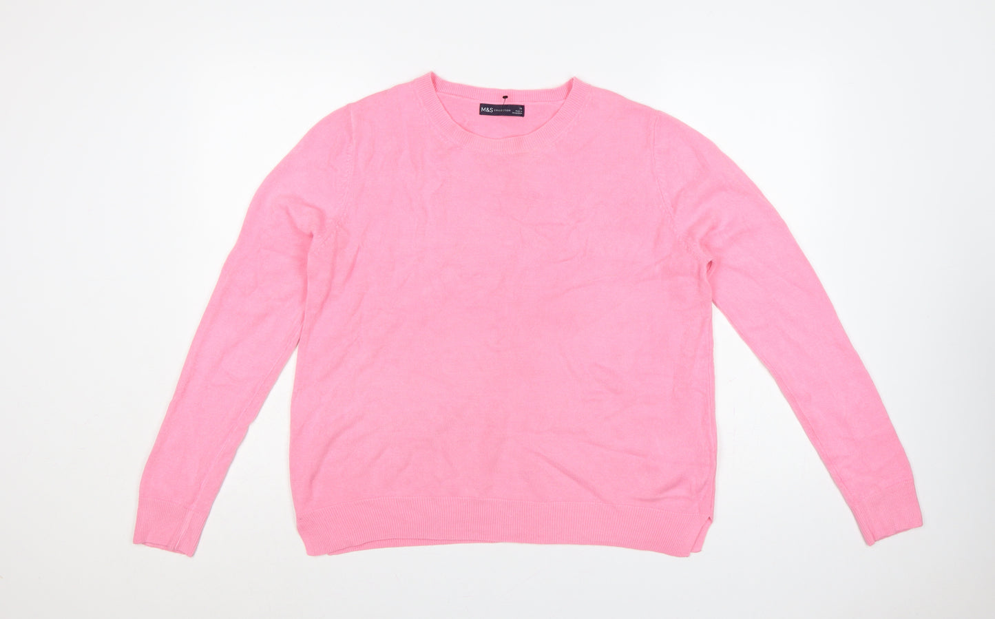 Marks and Spencer Women Pink Size 16 Crew Neck Knit Pullover Jumper