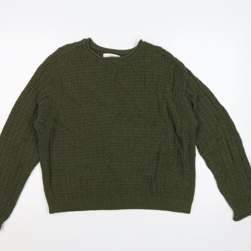 Marks & Spencer Women Green M Cotton Knit Crew Neck Jumper