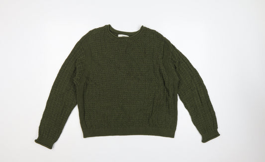 Marks & Spencer Women Green M Cotton Knit Crew Neck Jumper