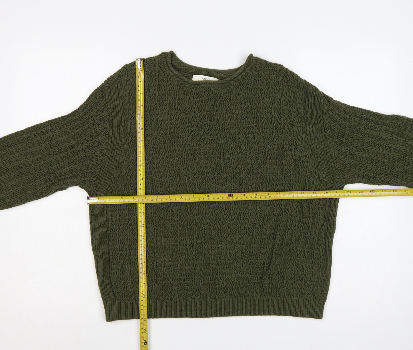 Marks & Spencer Women Green M Cotton Knit Crew Neck Jumper