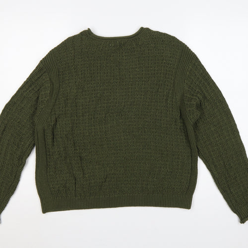 Marks & Spencer Women Green M Cotton Knit Crew Neck Jumper