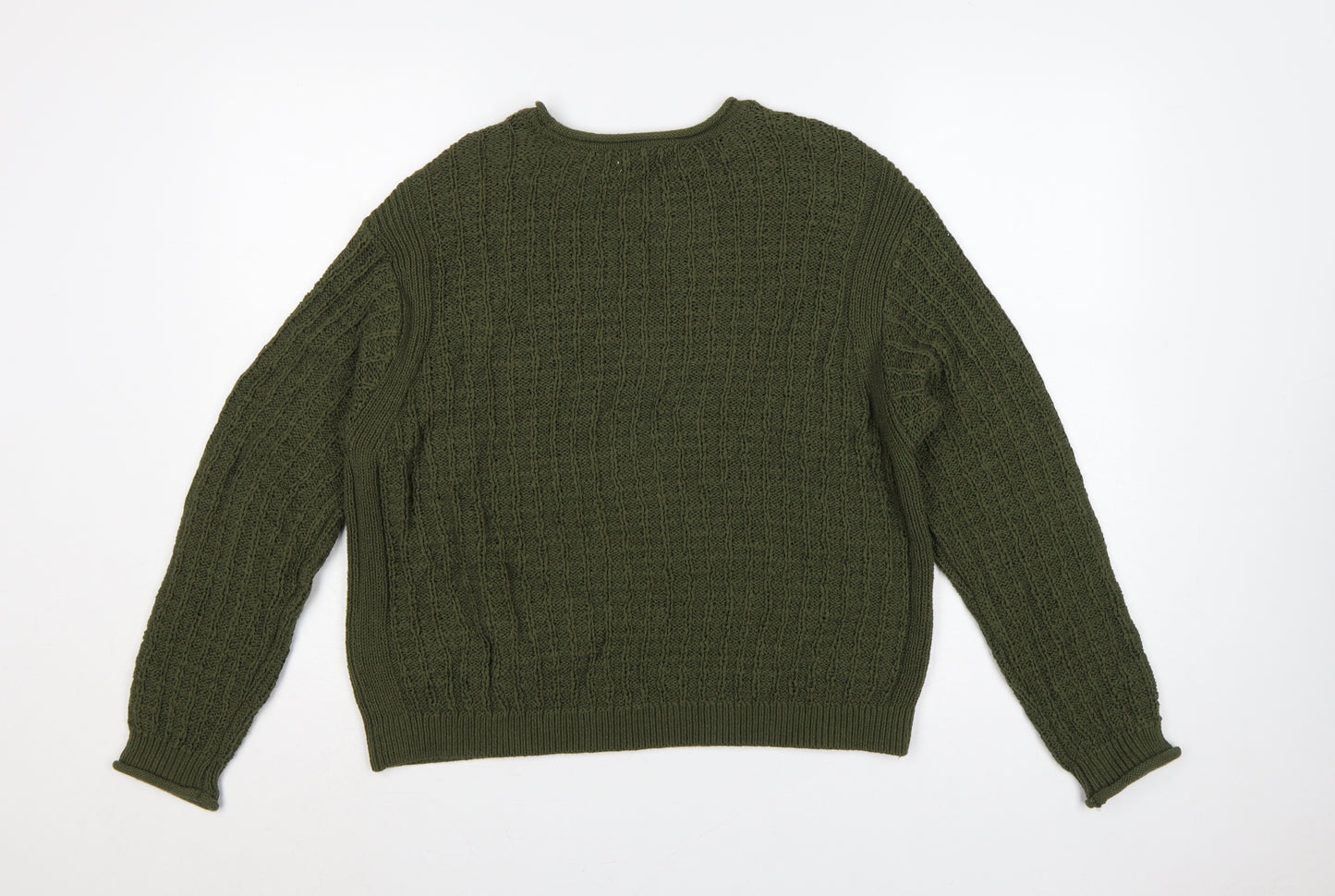 Marks & Spencer Women Green M Cotton Knit Crew Neck Jumper