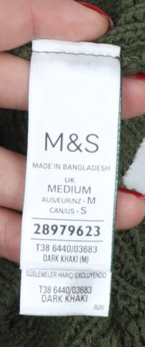 Marks & Spencer Women Green M Cotton Knit Crew Neck Jumper