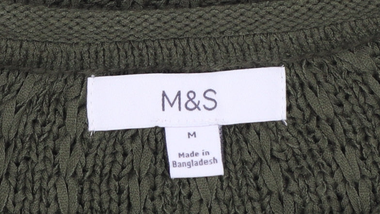 Marks & Spencer Women Green M Cotton Knit Crew Neck Jumper
