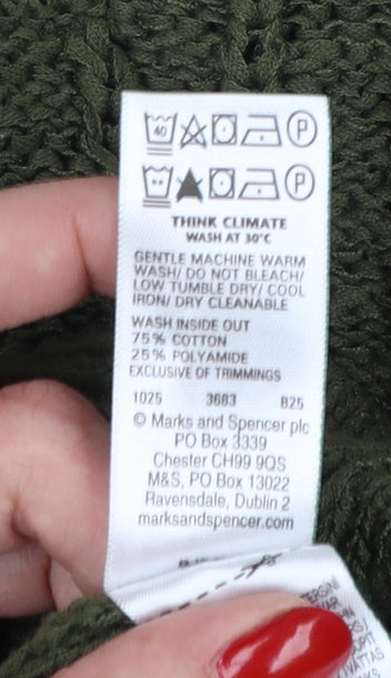 Marks & Spencer Women Green M Cotton Knit Crew Neck Jumper