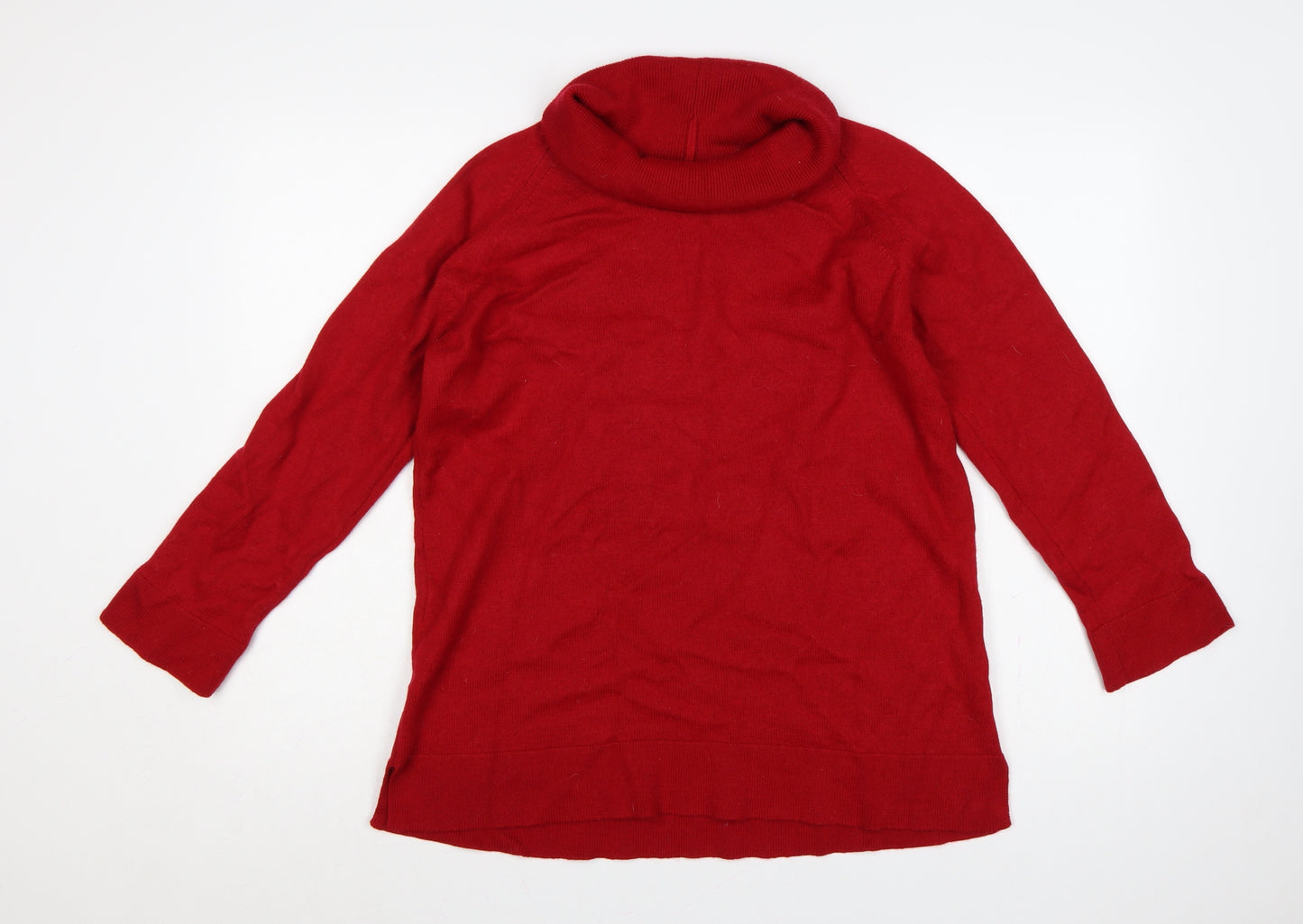 Marks and Spencer Women Red UK 14 Wool Blend Roll Neck Jumper