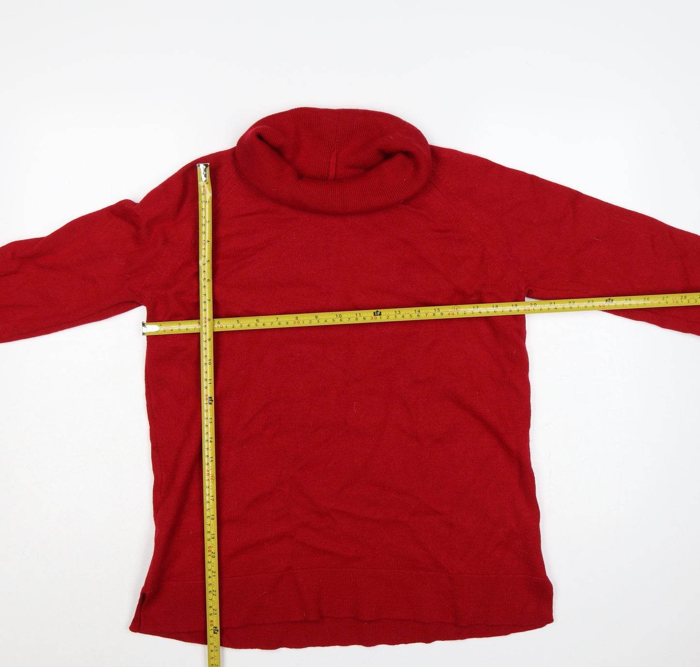 Marks and Spencer Women Red UK 14 Wool Blend Roll Neck Jumper