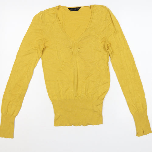 Dorothy Perkins Women Yellow UK 8 V-Neck Long Sleeve Knit Jumper