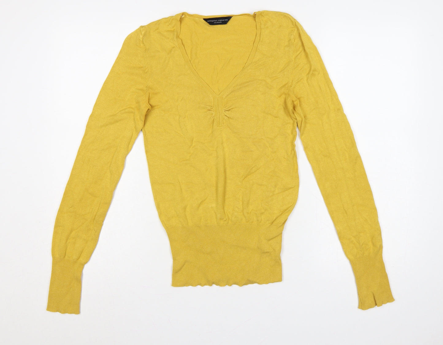 Dorothy Perkins Women Yellow UK 8 V-Neck Long Sleeve Knit Jumper
