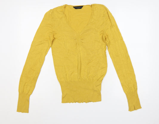 Dorothy Perkins Women Yellow UK 8 V-Neck Long Sleeve Knit Jumper