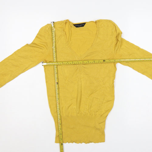 Dorothy Perkins Women Yellow UK 8 V-Neck Long Sleeve Knit Jumper