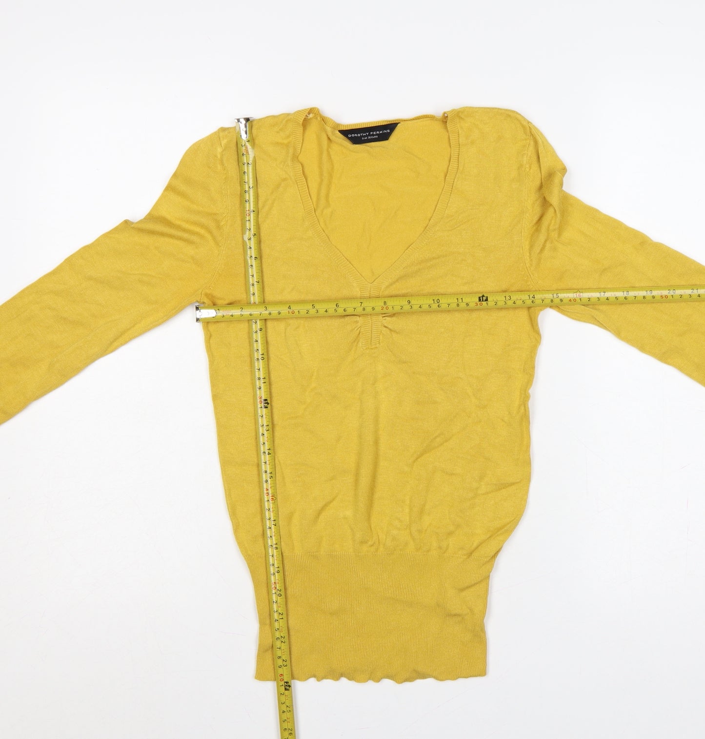 Dorothy Perkins Women Yellow UK 8 V-Neck Long Sleeve Knit Jumper