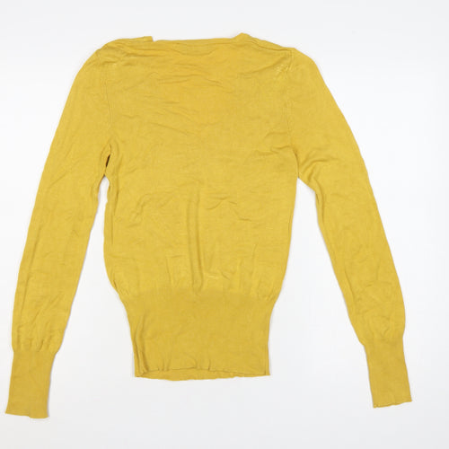 Dorothy Perkins Women Yellow UK 8 V-Neck Long Sleeve Knit Jumper