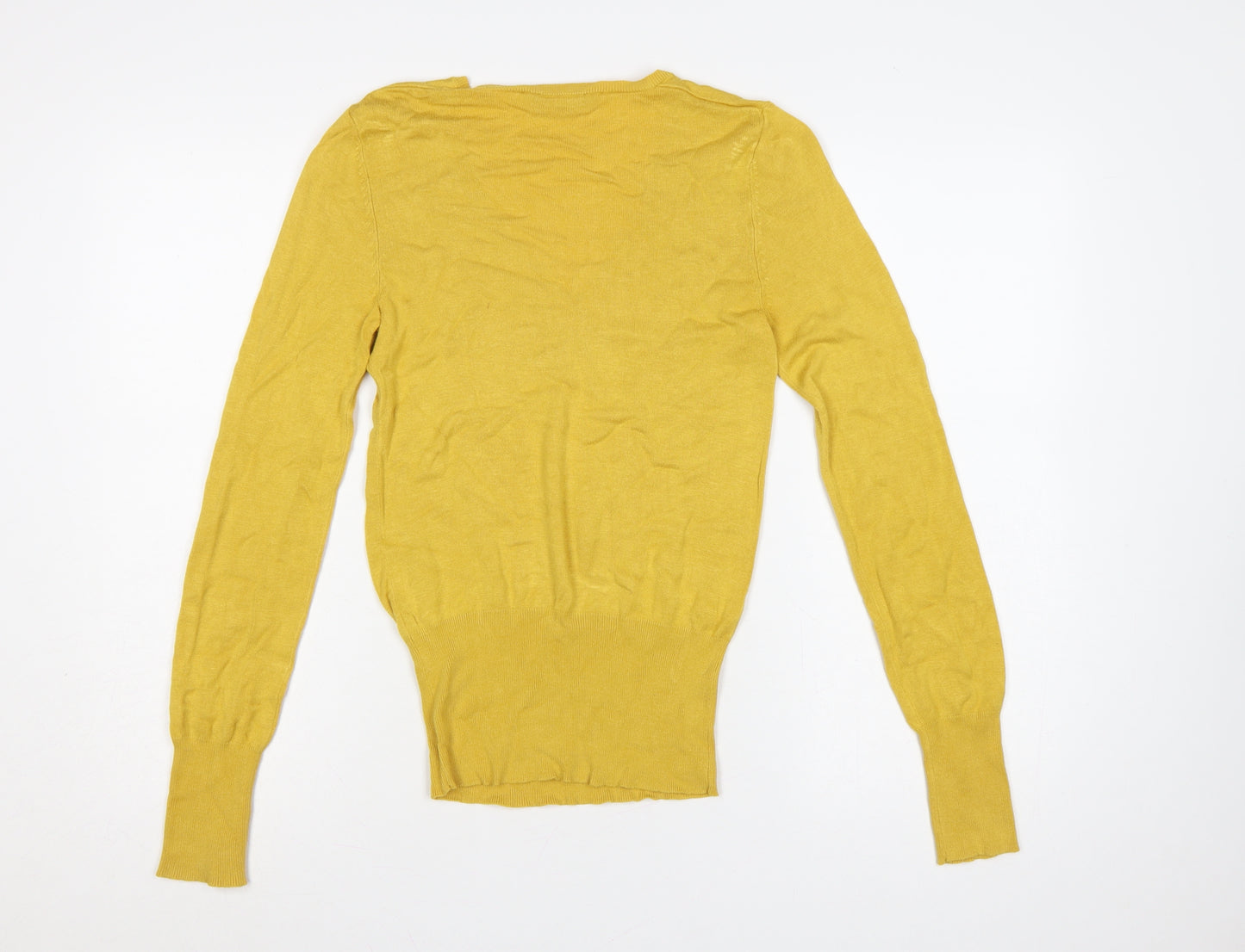Dorothy Perkins Women Yellow UK 8 V-Neck Long Sleeve Knit Jumper