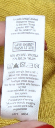 Dorothy Perkins Women Yellow UK 8 V-Neck Long Sleeve Knit Jumper