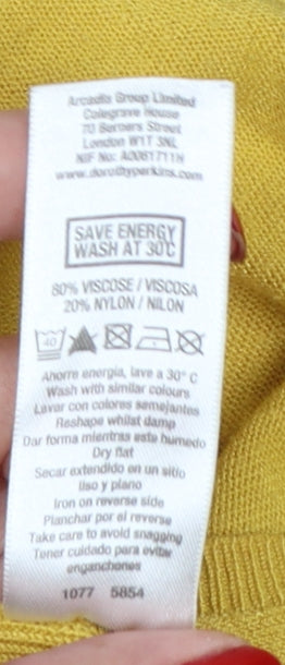 Dorothy Perkins Women Yellow UK 8 V-Neck Long Sleeve Knit Jumper