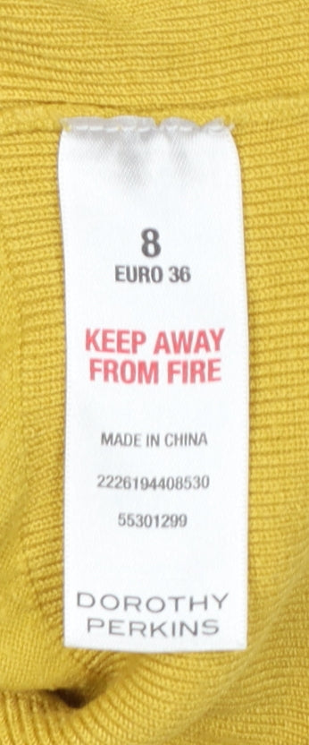 Dorothy Perkins Women Yellow UK 8 V-Neck Long Sleeve Knit Jumper
