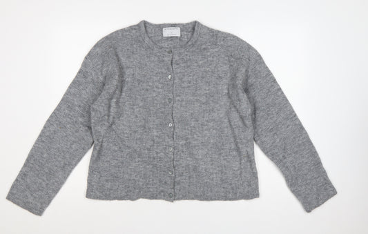 Primark Edit Women Grey L Button Front Knit Cardigan Long Sleeve