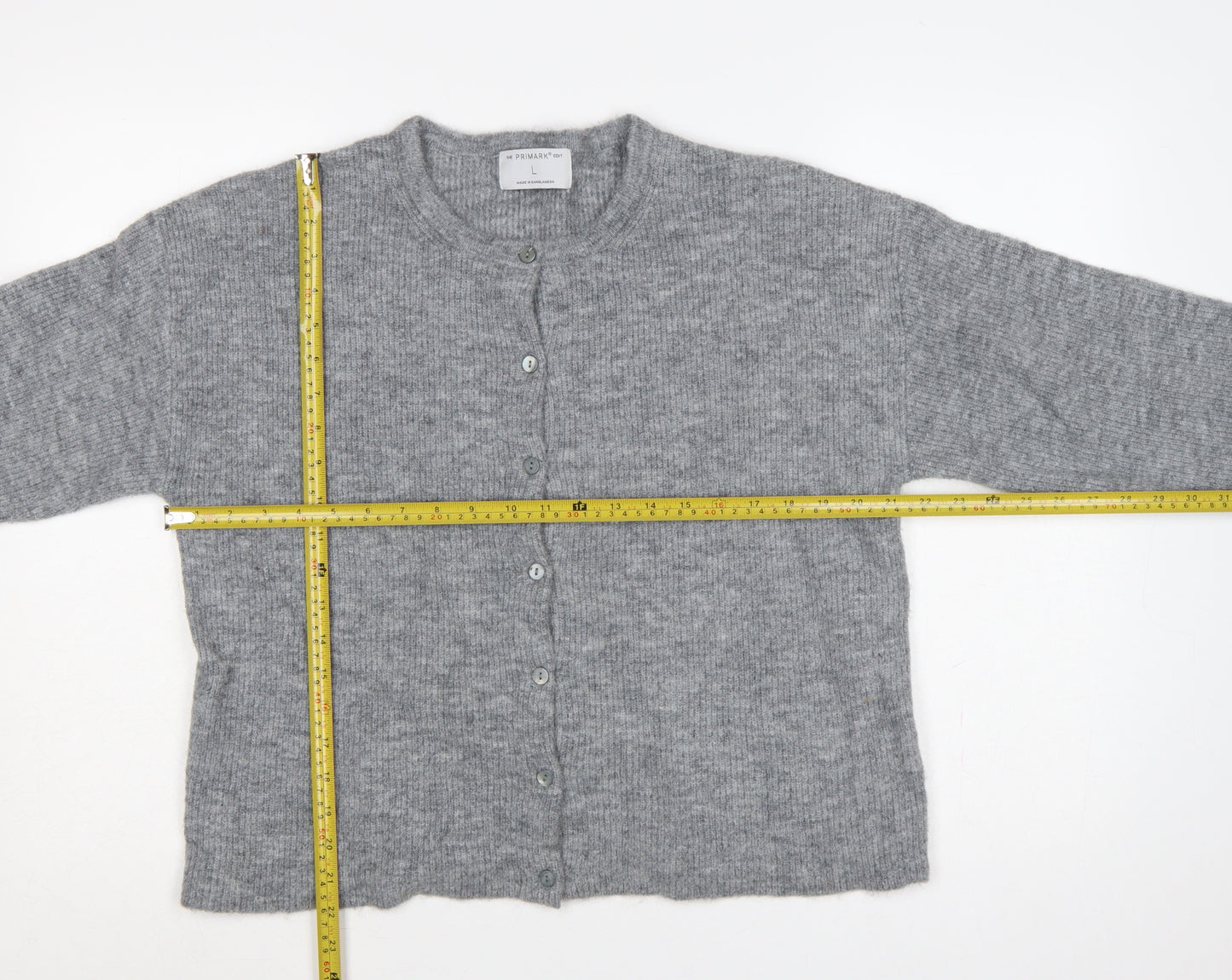 Primark Edit Women Grey L Button Front Knit Cardigan Long Sleeve