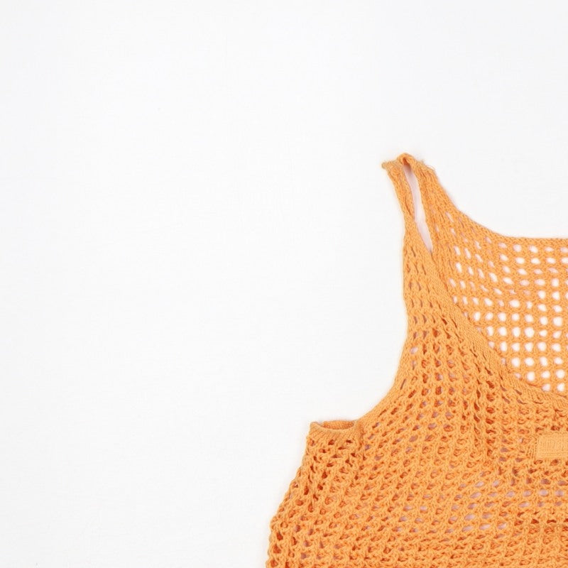 ietsfrans... Women Orange S Crochet Sheer Camisole Tank Top
