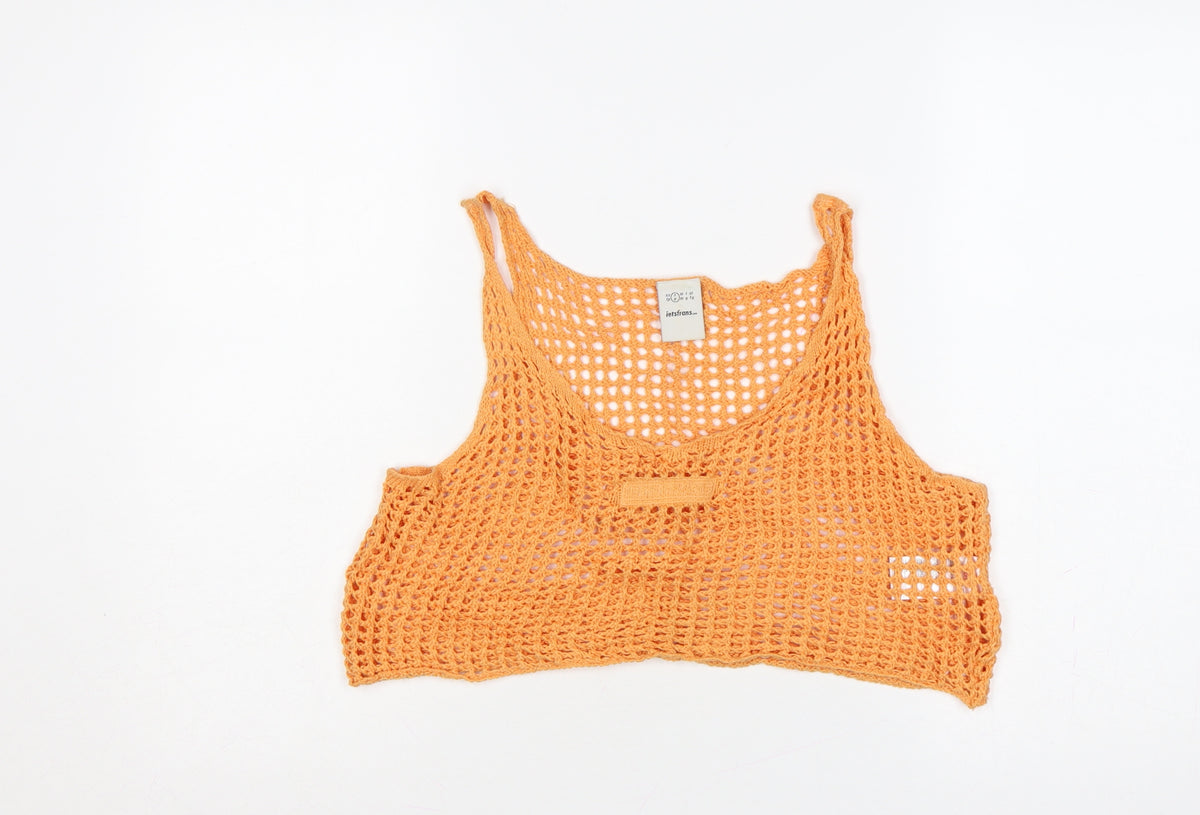 ietsfrans... Women Orange S Crochet Sheer Camisole Tank Top