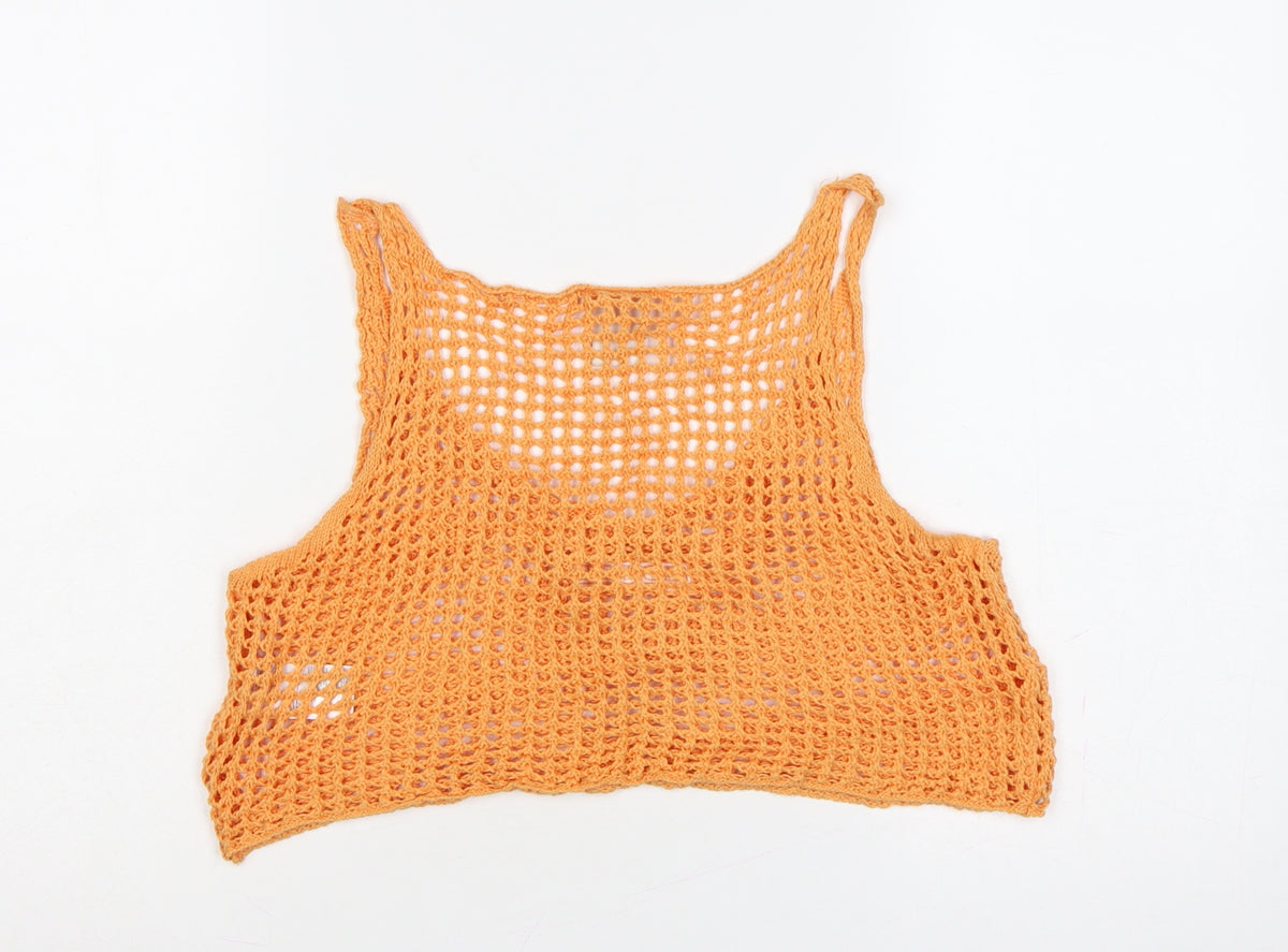 ietsfrans... Women Orange S Crochet Sheer Camisole Tank Top