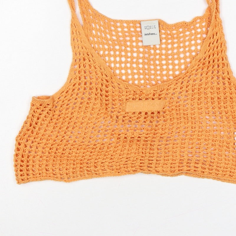 ietsfrans... Women Orange S Crochet Sheer Camisole Tank Top