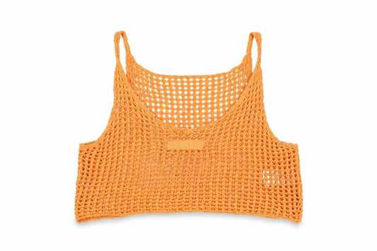 ietsfrans... Women Orange S Crochet Sheer Camisole Tank Top