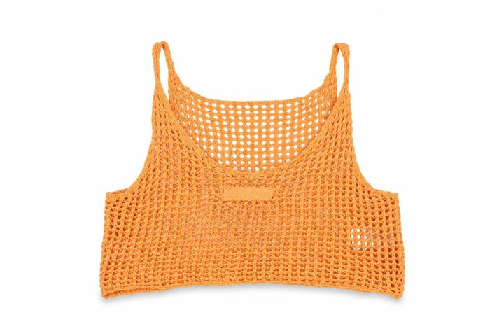 Front view of ietsfrans... Women Orange S Crochet Sheer Camisole Tank Top