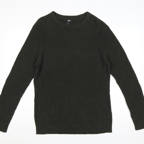 H&M Men’s Green M Waffle Knit Crew Neck Pullover Jumper