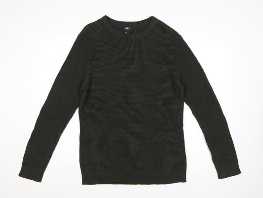 H&M Men’s Green M Waffle Knit Crew Neck Pullover Jumper