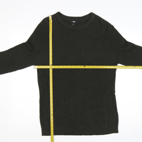 H&M Men’s Green M Waffle Knit Crew Neck Pullover Jumper